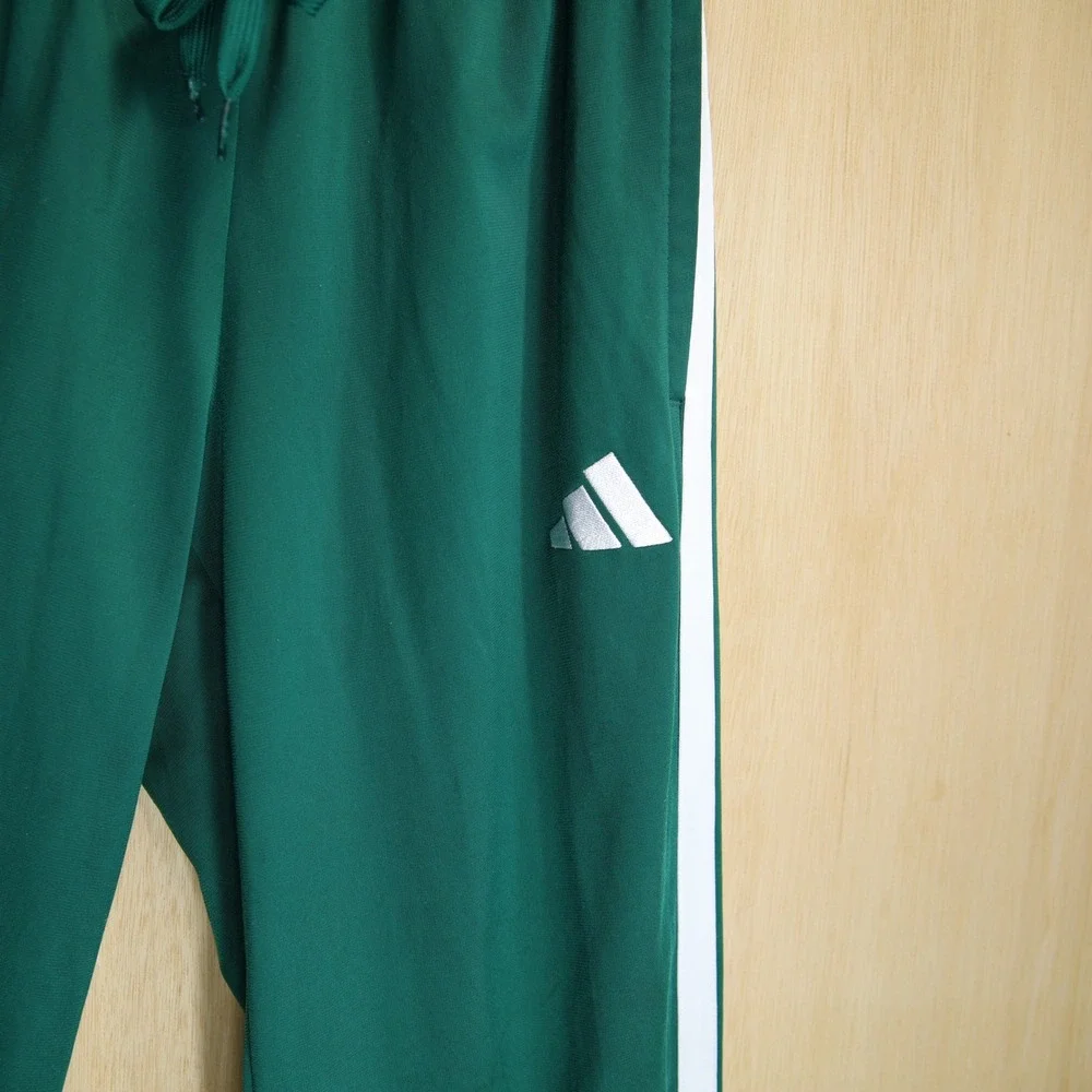 Adidas Mens Green White 3-Stripe Athletic Track Pants Joggers Size M